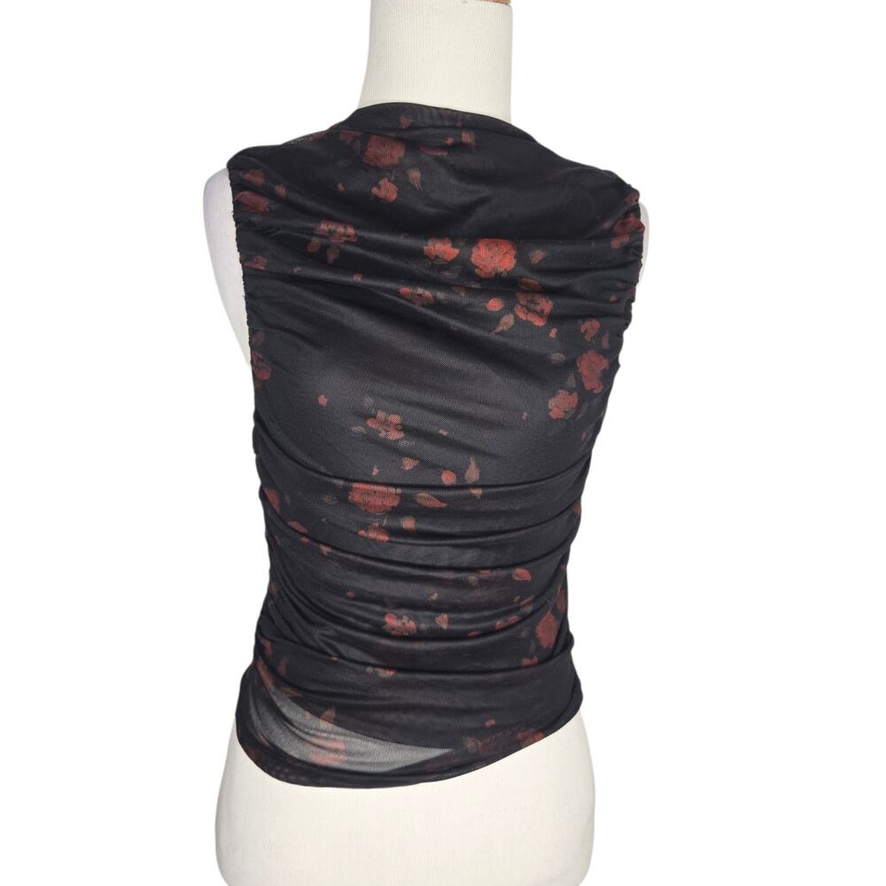 MOD Womens Goth Ruched Tank Black Mesh Rose Dark Romantic Whimsigoth Small